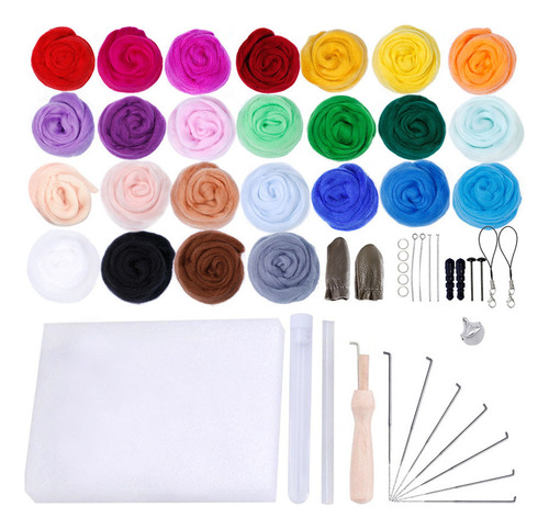 Kit De Fieltro Con Aguja De Lana, 25 Colores, Herramientas D