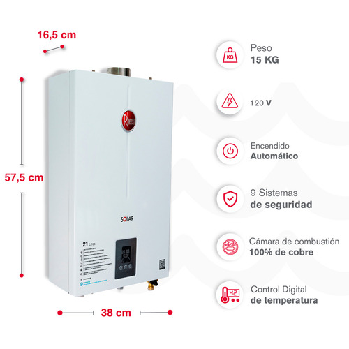 Calentador De Agua 21lt Gas Propano Tiro Forzado Dig Rheem Color Blanco Tipo de gas GLP 120V