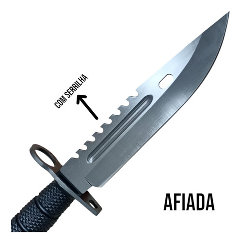 Faca Rambo Lâmina Afiada Aço Com Serrilha Cabo Emborrachado