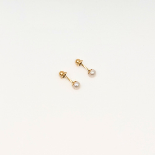 Aro Abridor Recién Nacido Perla 4mm Oro 18k Cierre Tornillo
