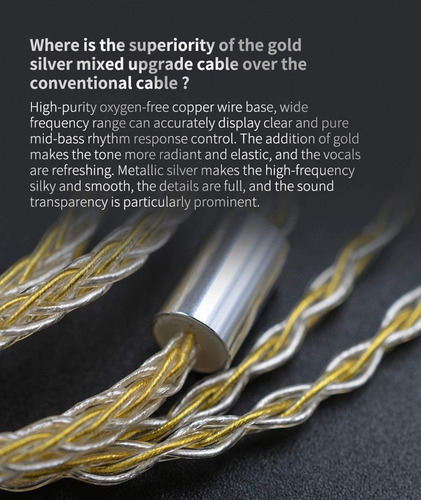 Imagen 8 de 10 de Cable Kz Gold Silver Mixed Upgrade Reforzado Oro Y Plata