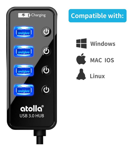 Usb 3.0 Hub, Atolla 4 Puertos Super Speed Usb 3 Hub Split...