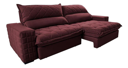 Sofá Retrátil 2,95m Pocket Cama Inbox Elegance. Velusoft Cor Vinho
