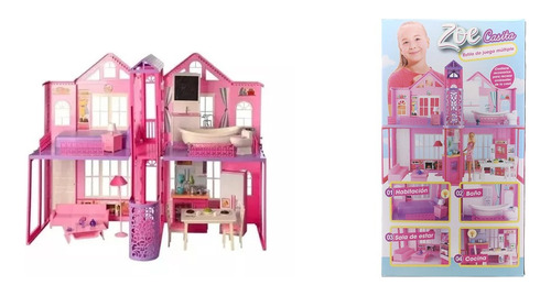 Casa Muñecas Zoe C/ 1 Muñeca 30cm + Muebles Con Accesorios