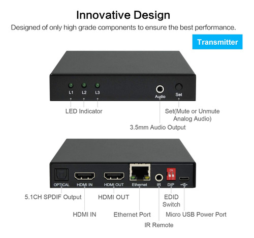 Extensor Hdmi 4k Sobre Cable Cat5e/6/7 Con Control Remoto