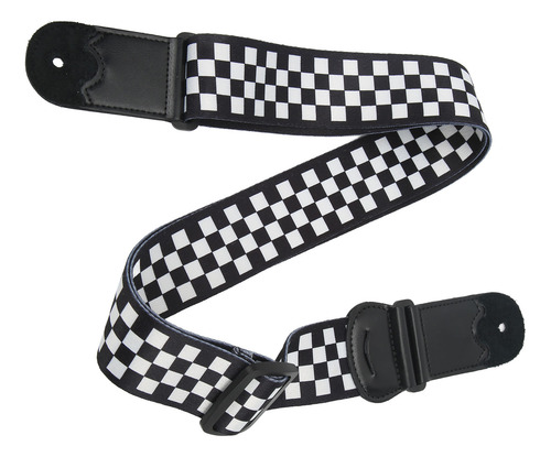 Correa De Guitarra Ajustable A Cuadros En Blanco Y Negro Con