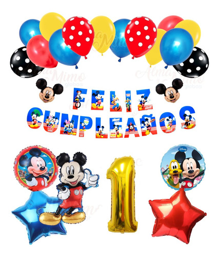 Pack Globos Mickey X 22 + Banderin Temático 