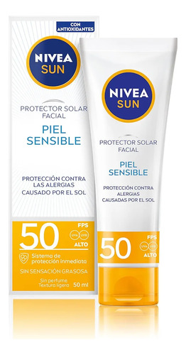 Nivea Sun 2pzs Protector Solar Facial Piel Sensible 50ml C/u