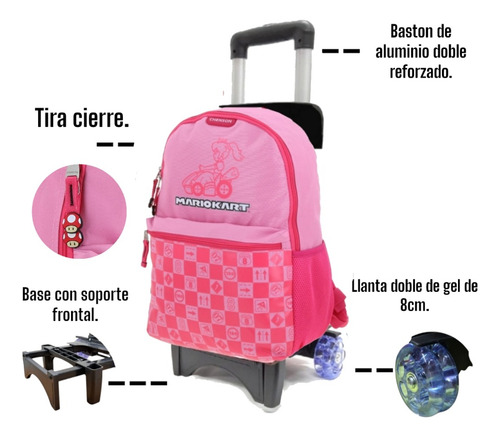 Kit Mochila Lonchera Lapicera Con Ruedas Peach Mb70359-p Rosa Mochila Lapicera