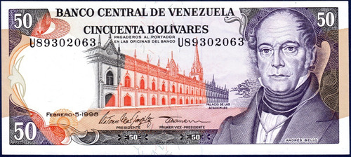 Billete 50 Bolívares U8 Febrero 5 1998 Andrés Bello