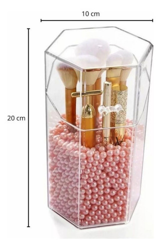 Contenedor Organizador De Brochas Maquillaje Hexagonal Rosa