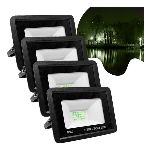 Kit 4 Refletores Led Flex Cor Da Luz Verde 50w Ip67 Alta Potência 127/220V