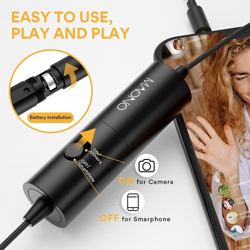 Imagen 3 de 4 de Microfono Lavalier Condenser Maono Au-100 Smartphone Camara
