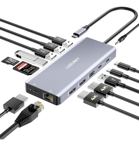 Docking Station Lasuney Usb-c 14en1 2-hdmi Displayport Rj45