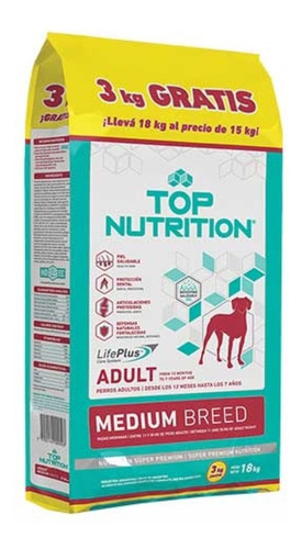 Imagen 1 de 3 de Alimento De Perros Top Nutrition Adultos Razas Medianas 18kg