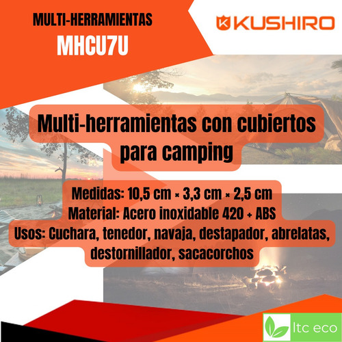 Imagen 4 de 10 de Cortaplumas Navaja Con Cubiertos Kushiro 8 Func Camping