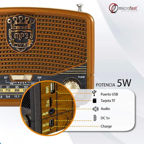 Imagen 8 de 10 de Radio Parlante Bluetooth Retro Vintage Batería Recargable 5v