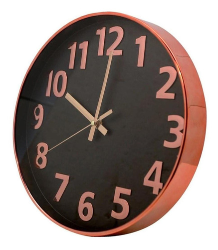 Relógio De Parede 30cm Números Grandes Yazi - Preto E Rose