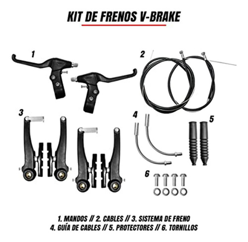Kit Completo De Frenos V-brake Para Bicicleta Mtb Ruta Paseo Color Negro