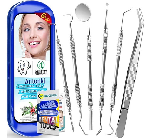 Kit Básico Dental En Acero Inoxidable X 6 Piezas Azul 