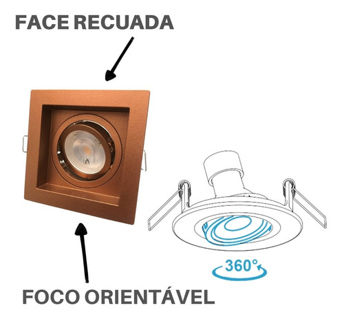 Spot Quadrado Recuado Para Mini Dicróica Mr11 Cobre Bronze