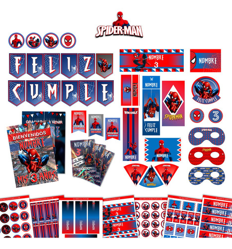 Kit Imprimible Cumpleaños + Candy Editable - Spiderman