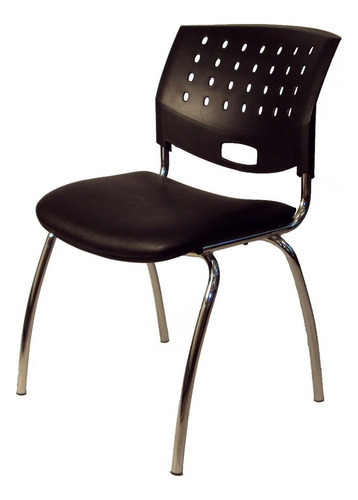 Silla Fija Apilable De Hogar Escritorio Bar Diseño Excelente Color Respaldo Negro Asiento Ecocuero Negro