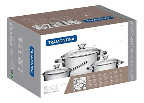 Imagen 3 de 11 de Bateria Cocina 3 Pzs Tramontina Allegra Triple Fondo Acero