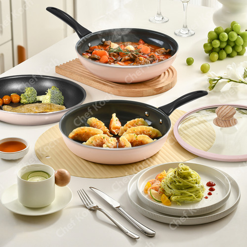 Batería De Cocina Juego De Utensilios De Cocina Antiadherentes Rosa Chef KochSartén
