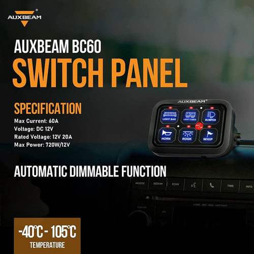 Auxbeam Panel De Interruptor De 6 Segmentos, Regulable, Auto