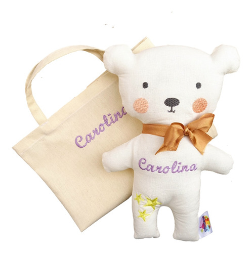 Muñeco Apego Oso + Bolsa Personalizado Nombre Montessori