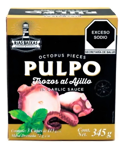 Pulpo Al Ajillo Rías Baixas En Trozos 3 Latas - 4 Pzas