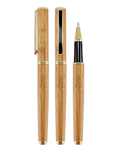 Roller Pen Ejecutivo Bamboo Terminales Dorados-tinta Negra