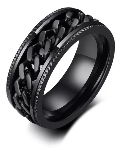 Anillo Acero Inoxidable Negro Con Cadena Giratoria 