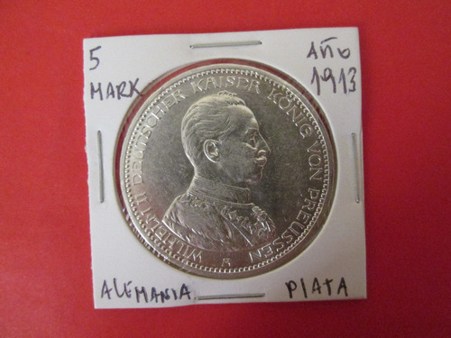 Moneda Hermosa Moneda Alemania 5 Mark De Plata Año 1913 