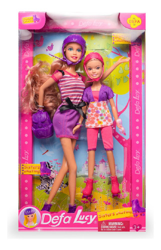 Muñeca Defa Lucy Con Hermanita Rollers Patines Skating
