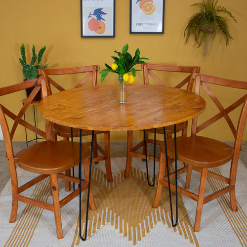 Mesa 80cm Madeira Pinus Estilo Minimalista Com Pés De Ferro