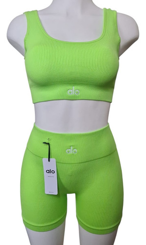 Conjunto Deportivo Short Push Up + Crop Top Deportivo Verde Neon Lisa M - L