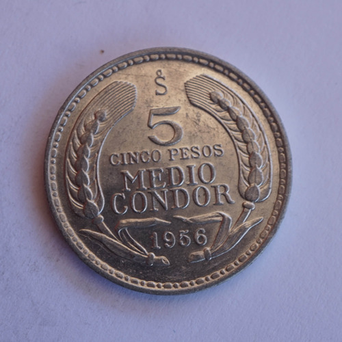5 Pesos - Medio Condor - 1956 - Chile - Moneda