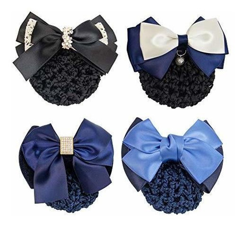 Pinzas - Auear, 4 Pcs Satin Hair Bow With Snood Net Barrette