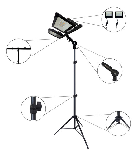 Tripé Reclinável Suporte Com 2 Holofotes Refletor 50w Led