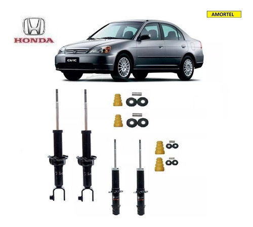 4 Amortecedores + Kit´s Batentes Do Honda Civic Ano 96/00