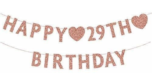 Pancarta De Oro Rosa Para 29 Cumpleaños, Purpurina, Feliz 29