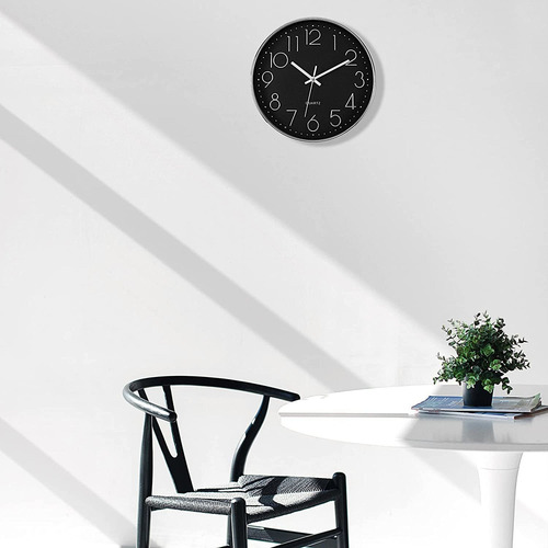 Reloj De Pared Redondo De Cuarzo Cocina Sala De Estar Negro.
