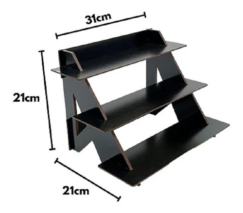 Exhibidor Escalonado Negro En Mdf 3 Niveles/ Runn