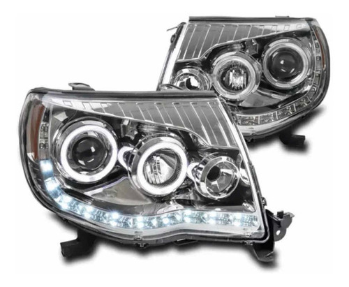 Par De Faros Toyota Tacoma 2005 - 2011 Cromados Led Lupa Drl