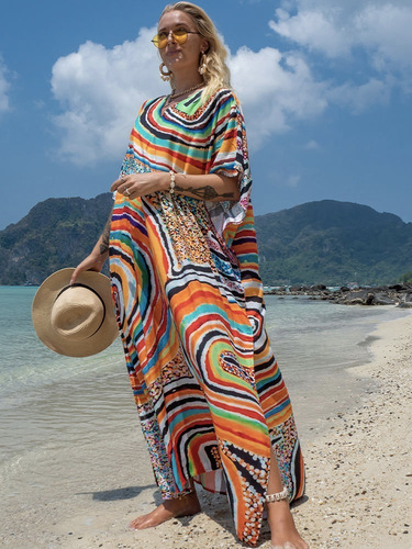 Pareo Largo Salida De Playa Caftán Vestido Mujer Bohemio