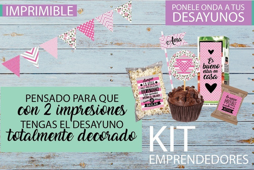 Kit Imprimible Desayuno Cumple Pink Motivacional Mujer Amiga