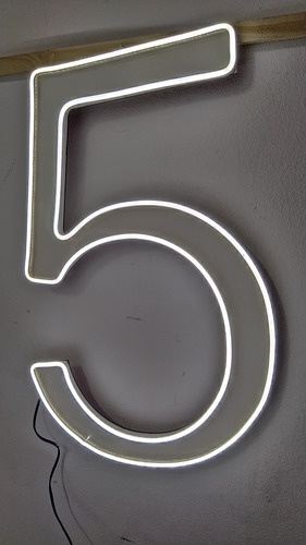 Cartel De Neon Led Número 5 Blanco