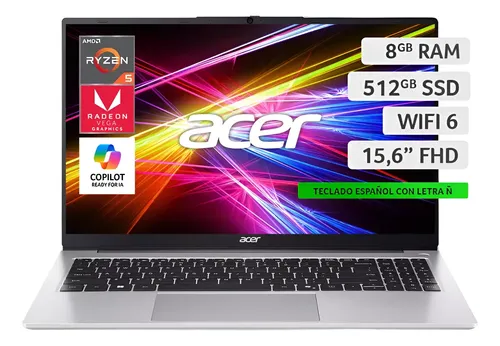 Notebook Acer Ryzen 5 /8 Gb /512 Gb Ssd /15'6 Fhd Gris